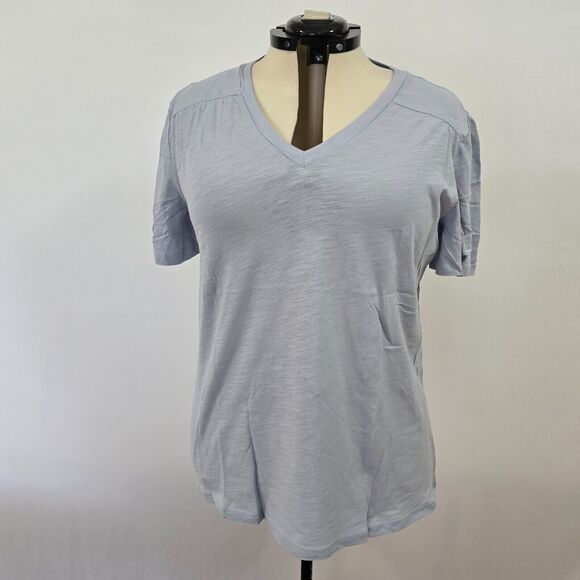 Bloomchic T-Shirt Women's Large Plain Ruffle Sleeve Heather VNeck Light Blue NWT - Picture 1 of 8